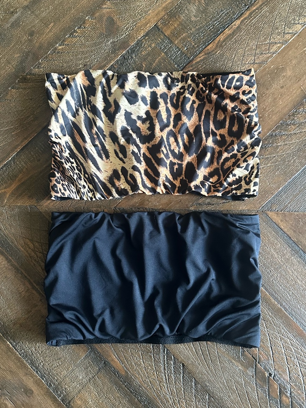 NEW AllSaints Strapless Bandeau Bra, Lace Detail, Set of Black and Leopard, Sz M